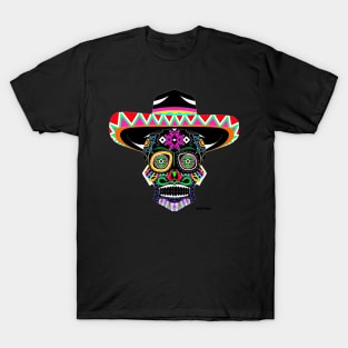 sugar skull in mariachi style ecopop pattern mandala T-Shirt